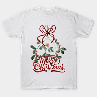 Merry Christmas lettering with mistletoe T-Shirt